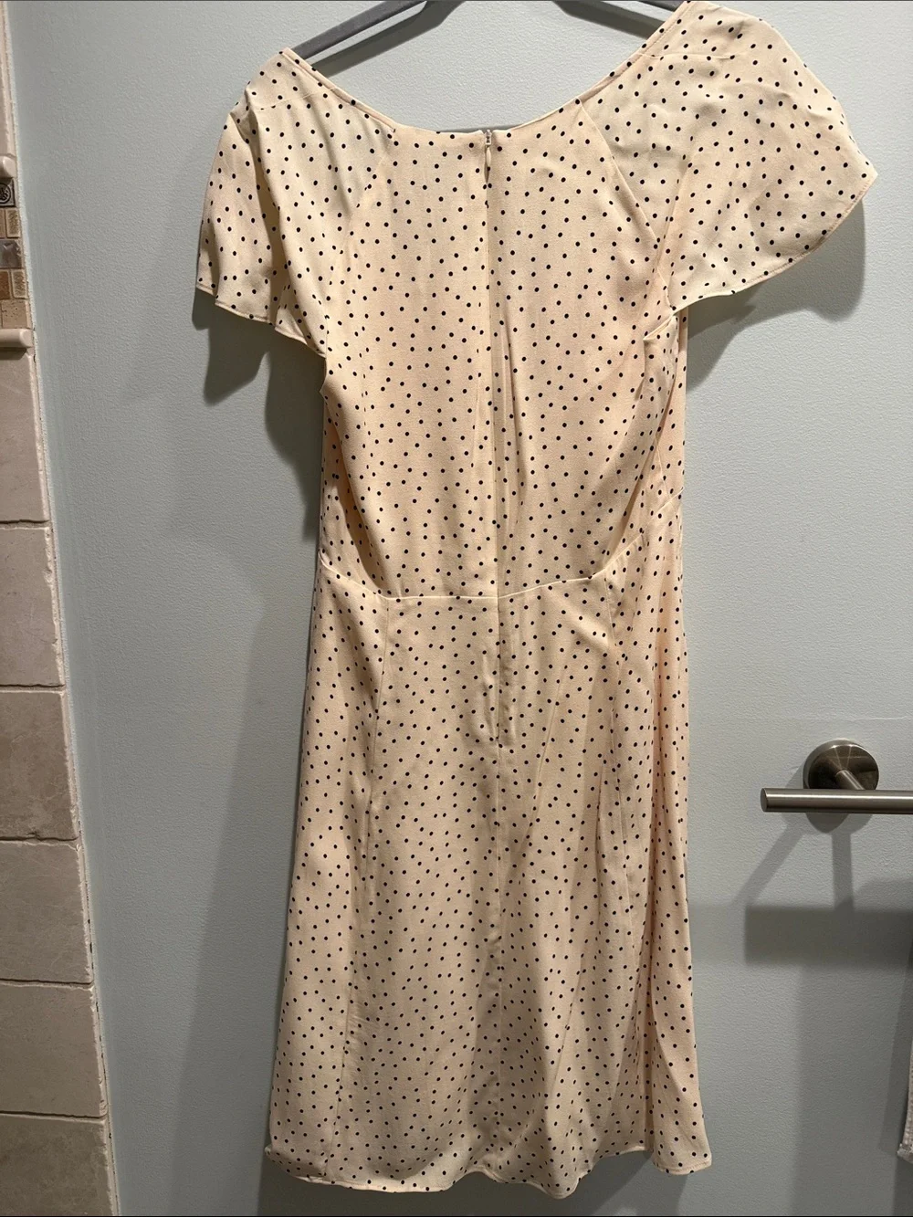 Reformation light pink midi Dress with Black Polka Dots